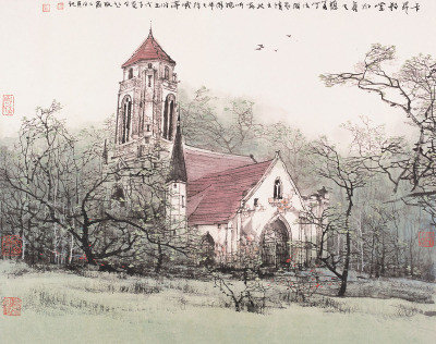 刘懋善 2008年作 卡昂教堂的春天 镜片
