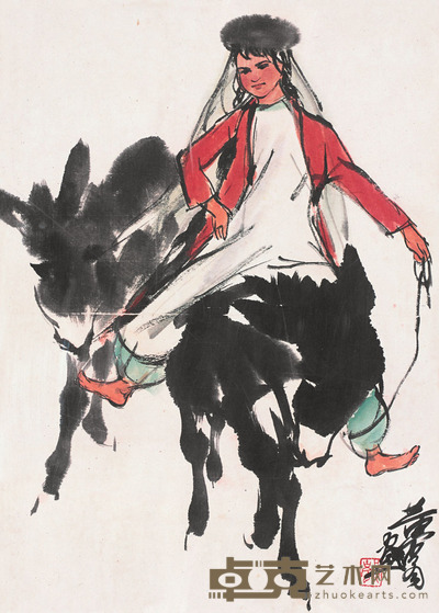 黄胄 牧 驴图 镜片 28×20cm