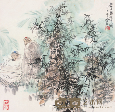 王明明 1997年作 幽篁琴声图 镜片 34×34cm