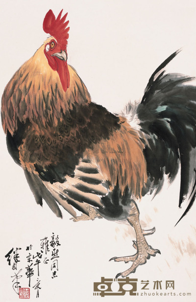 刘继卣 雄鸡 镜片 设色纸本  68.5×46cm