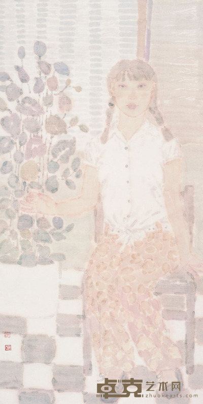 李传真 人物 镜片 设色纸本  137×70cm