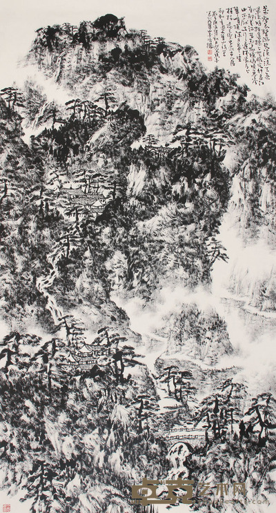 林亚兵 焦墨山水 镜片 设色纸本  179×95cm