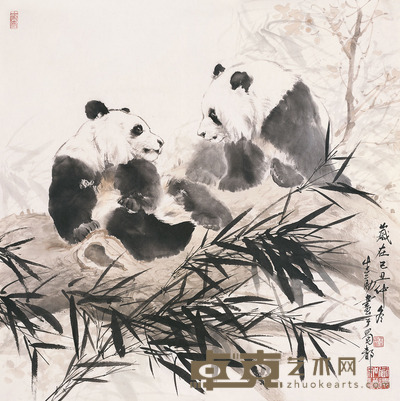 王生勇 熊猫 镜片 设色纸本  68×68cm