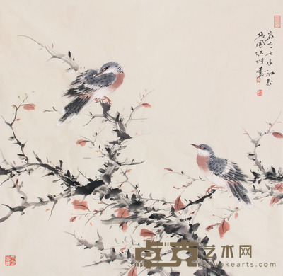 师行坤 花鸟 镜片 设色纸本  69.5×70cm