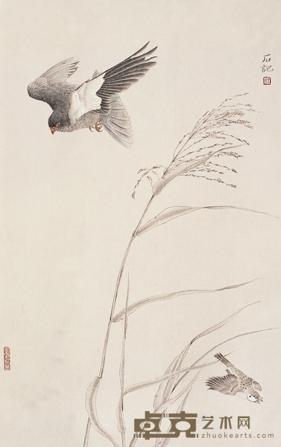 王寿石 工笔花鸟 镜片 设色纸本  68×44cm