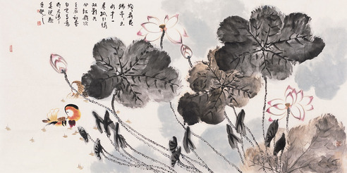 白光 灼灼荷花瑞 镜片 设色纸本 
