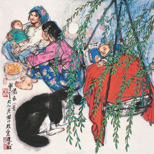 史国良 傣家小景 镜片 设色纸本