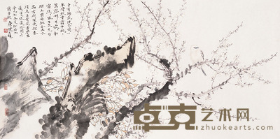 贾广健 白梅小鸟 镜片 设色纸本  69×137.5cm