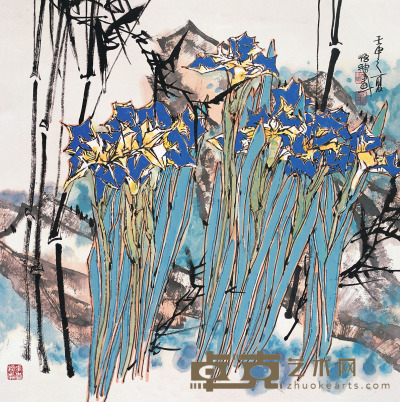 郭怡孮 花卉 镜片 设色纸本  68×68cm