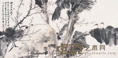 贾广健 花鸟 镜片 设色纸本  69×137cm