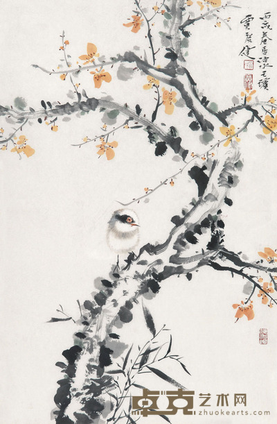 贾广健 花鸟 镜片 设色纸本  69×45.5cm