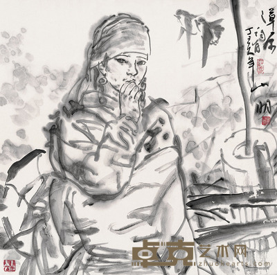 吴山明 草原之韵 镜片 设色纸本  68×68.5cm