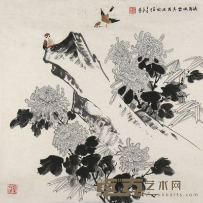王道良 秋菊傲霜 68×68cm