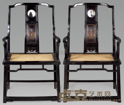 民国 梓檀嵌黄杨木扶手椅 （两件） 65×53×113cm