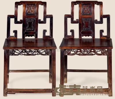 清 红木雕葫芦单背椅 （两件） 53×41×90cm