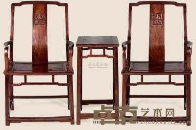 红木雕夔龙扶手椅 （三件） 61×48×109cm；46×39×75cm