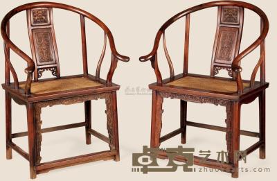 红木雕花圈椅 （两件） 61×46×100cm