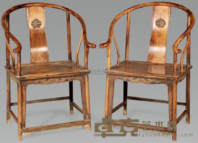 黄花梨雕夔龙圈椅 （两件） 59×47×101cm