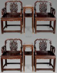 清 红木雕花果太师椅 （六件）