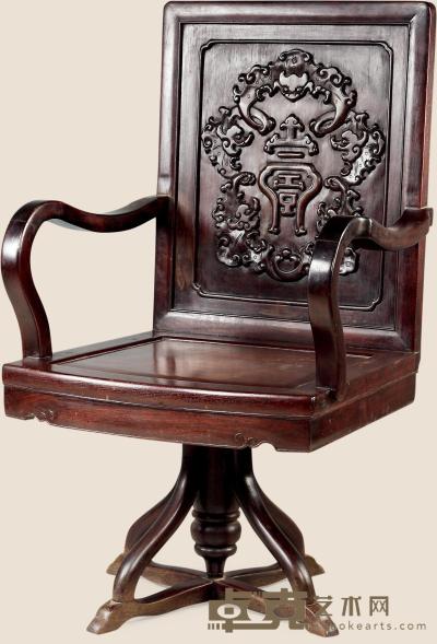 民国 红木雕团寿转椅 53×49×103cm