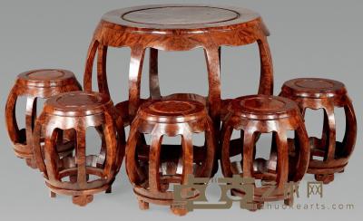 影木鼓式圆桌 （六件） 81×81×74cm；28×28×43cm