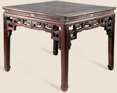 清 红木雕拉钱方桌