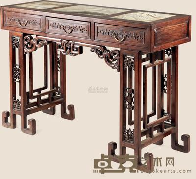 民国 红木嵌大理石三屉桌 118×38×83cm