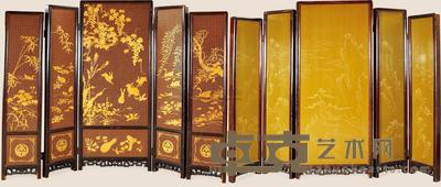 民国 红木嵌花鸟屏风 120×50cm