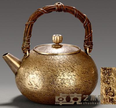 仓势山阳堂纯银藤把壶 长15cm