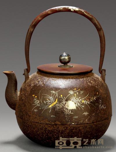错金银花卉铁壶 长16.5cm
