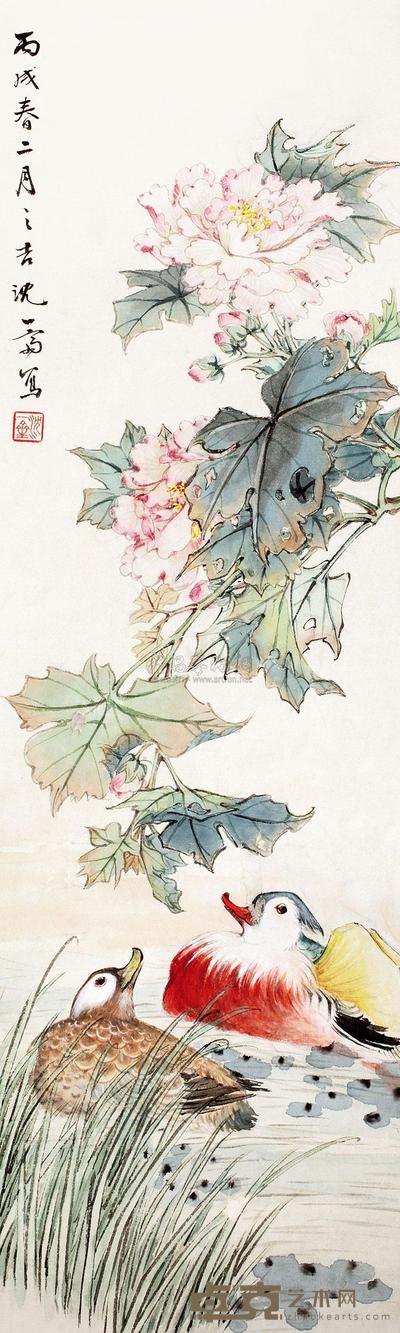 沈一斋 1946年作 携侣曾游 立轴 72×21cm
