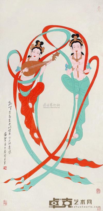 潘絜兹 飞天供养像 镜心 129×64cm