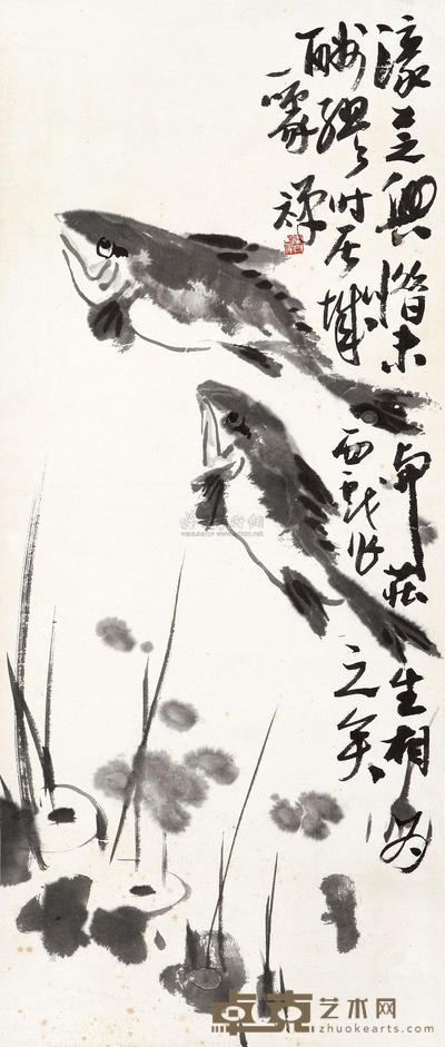 李苦禅 徒有羡鱼情 镜心 78×33cm