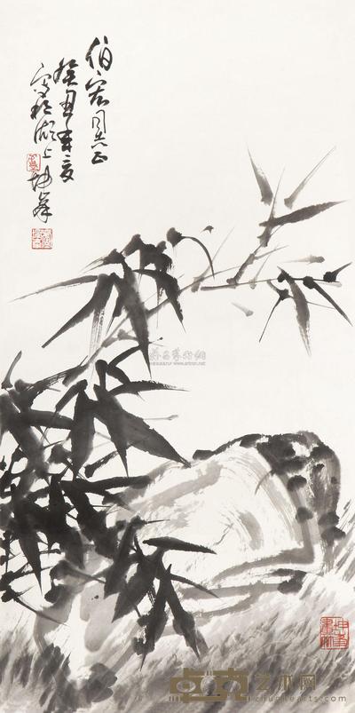 卢坤锋 1973年作 竹石图 立轴 69×35cm