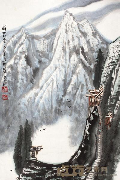 王文芳 1989年作 陇山初雪 立轴 68×45cm