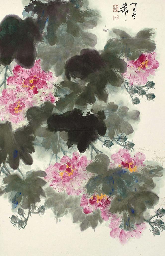 谢稚柳 丁巳（1977年）作 芙蓉 立轴