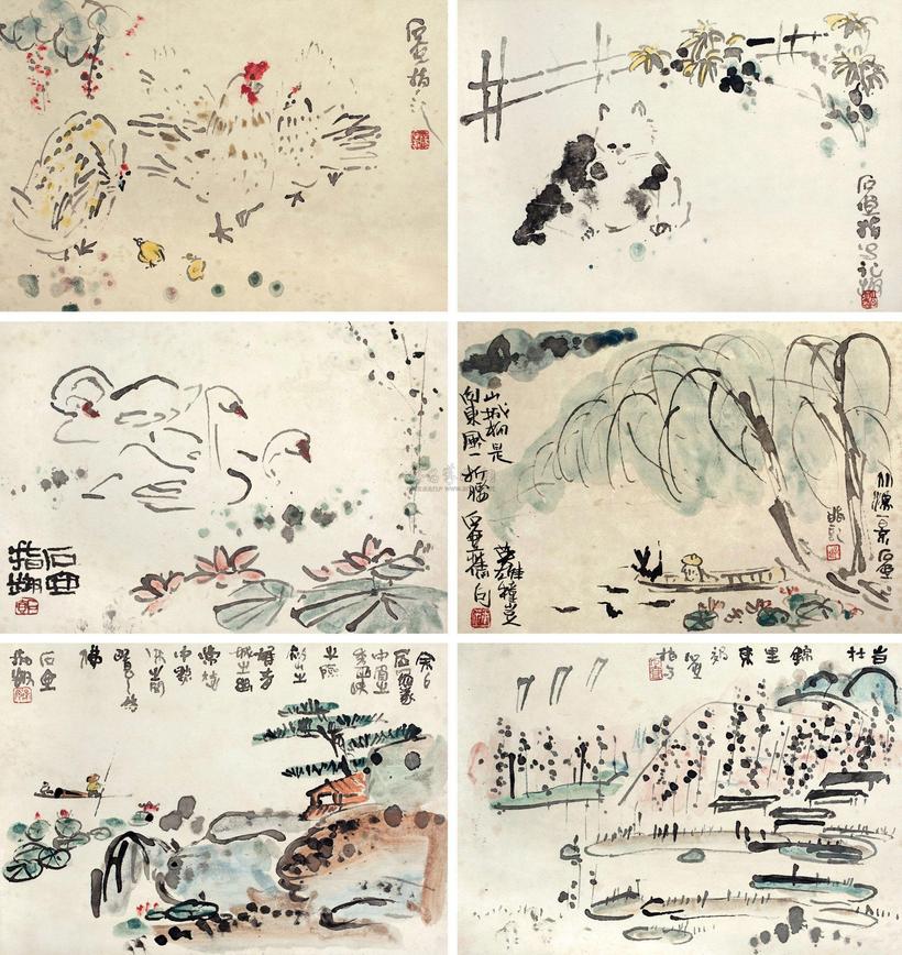 陈子庄 山水小品 （六帧） 镜心