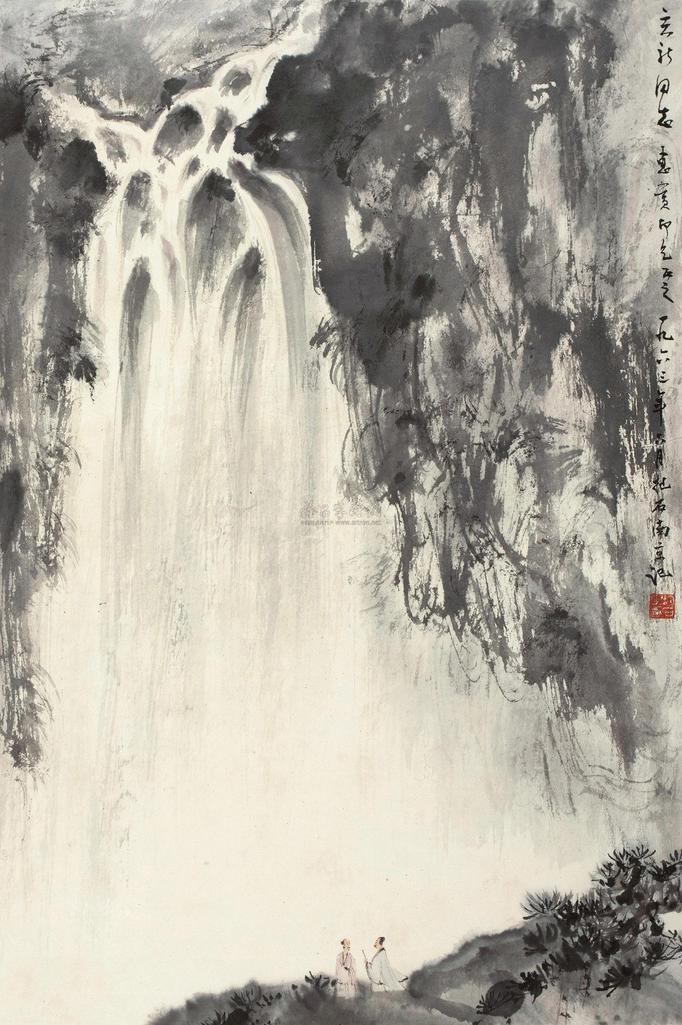 傅抱石 1963年作 急流飞瀑 立轴