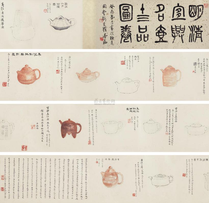 沙曼翁 癸酉(1933年)作 宜兴名壶十三品 手卷