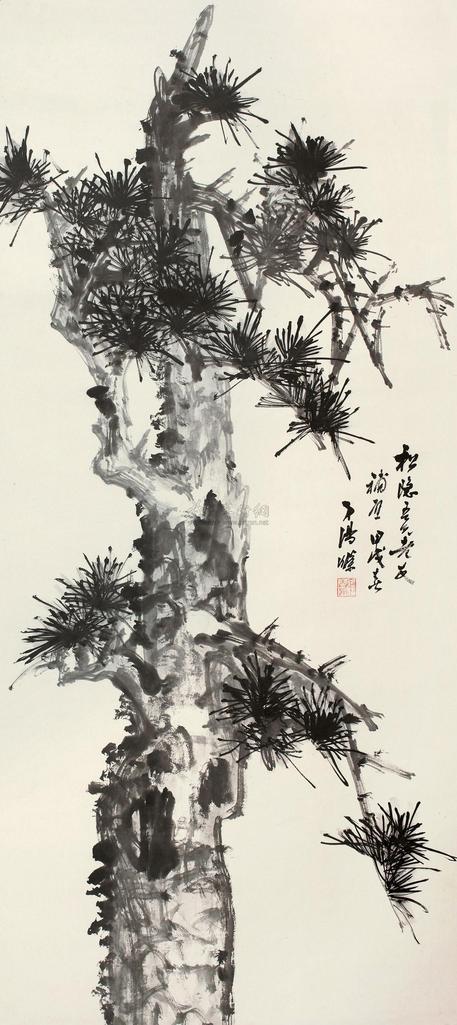 汤涤 甲戌（1934年）作 松 立轴