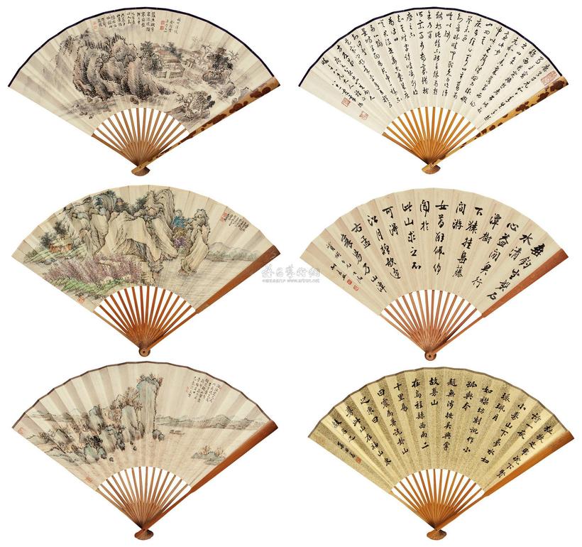 俞陛云 章梫 胡宗照 许文熊 等 庚午（1930年）作 林下清谈 秋山红树 碧湖帆影 书法 成扇