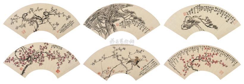 洪毅 庚寅（1950年）作 花鸟 扇面