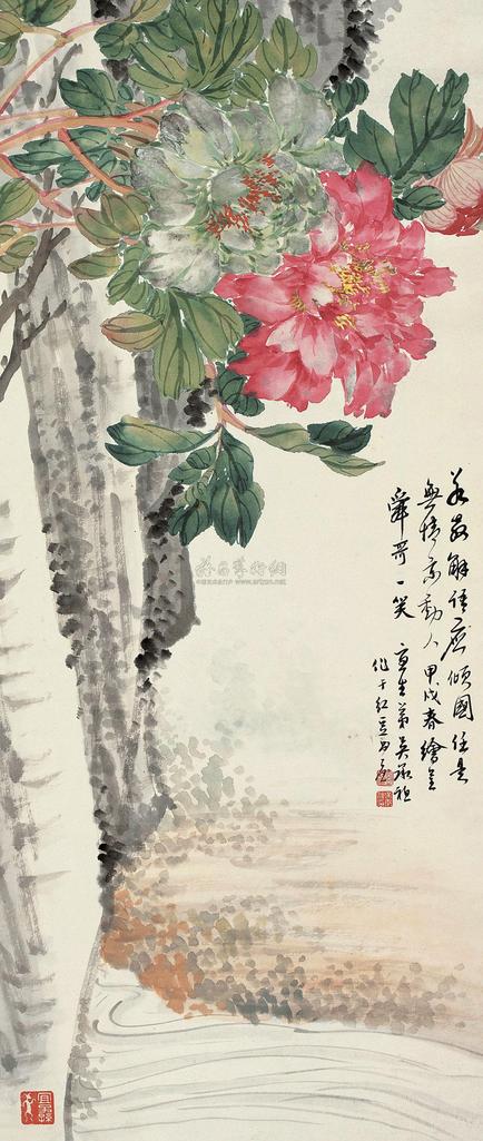 吴承祖 甲戌（1934年）作 牡丹 立轴