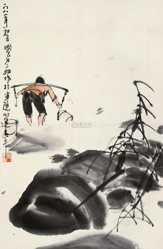 史国良 1988年作 汲水图 立轴
