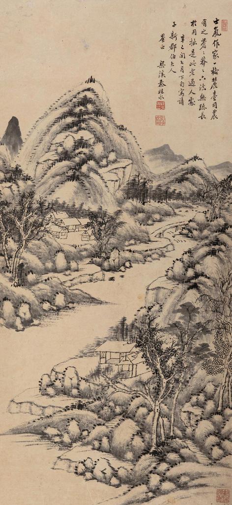 秦祖永 辛巳（1881年）作 仿古山水 立轴