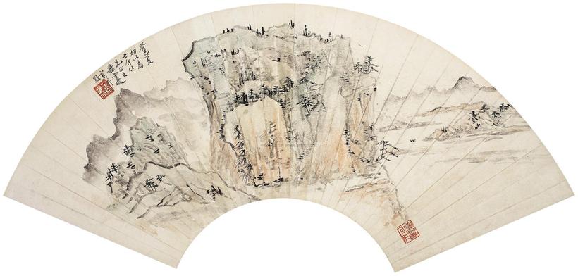 萧云从 癸巳（1653年）作 青绿山水 扇面