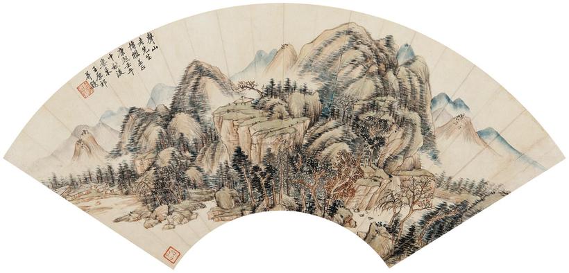 王原祁 （款） 壬午（1702年）作 青绿山水 扇面
