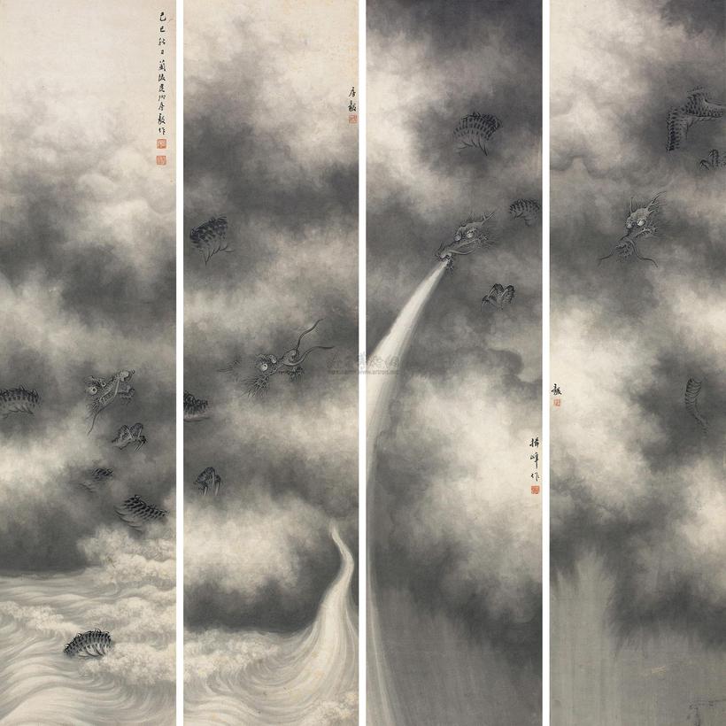 房毅 己巳（1929年）作 云龙图 四屏