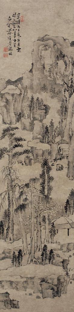 张瑞图 （款） 丙子（1636年）作 秋山雾霭图 立轴