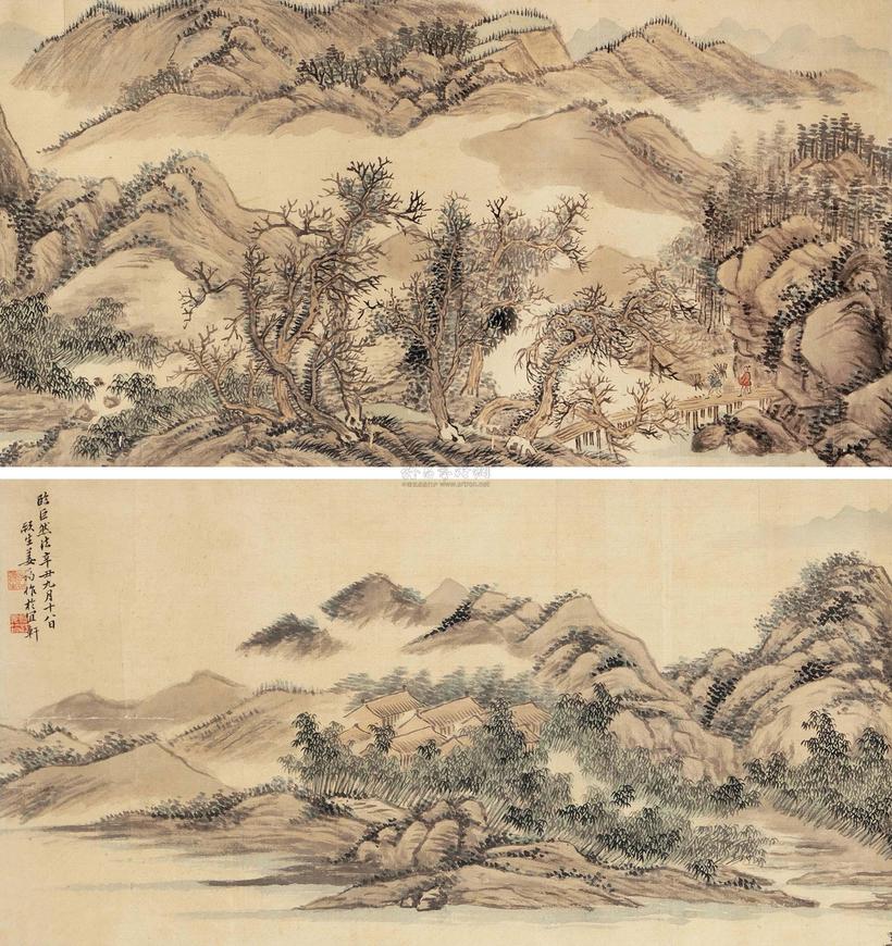 姜筠 辛丑（1901年）作 仿巨然山水 镜心